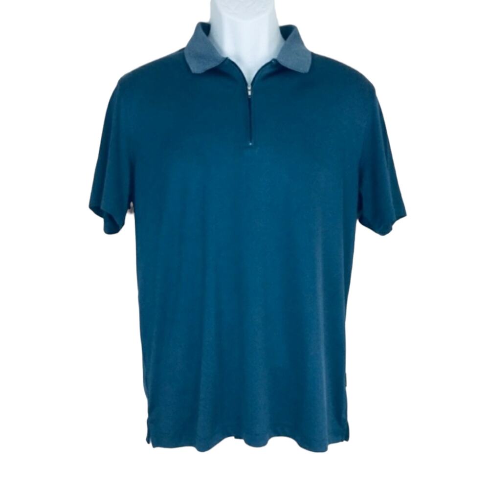Perry Ellis Blue Steel Blue Polo Shirt Zip Collar Medium